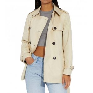 COACH OFF WHITE SOLID SHORT TRENCH COAT