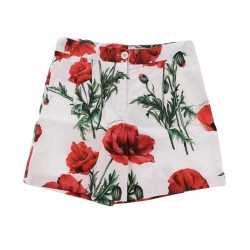 DOLCE & GABBANA GIRLS WHITE DOUBLE PLEATED FLORAL-PRINTED SHORTS