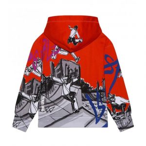 DSQUARED2 BOYS RED PRINTED SLOUCH FIT HOODIE